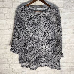 Pure J Jill Top Medium Cotton‎ Gauze Crinkle Black White Lightweight Popover